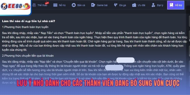 Lưu ý nhỏ dành cho các thành viên đang bổ sung vốn cược